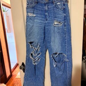 American Eagle Outfitters Dreamy Drape Super High Rise Baggy Wide Leg Blue Jeans